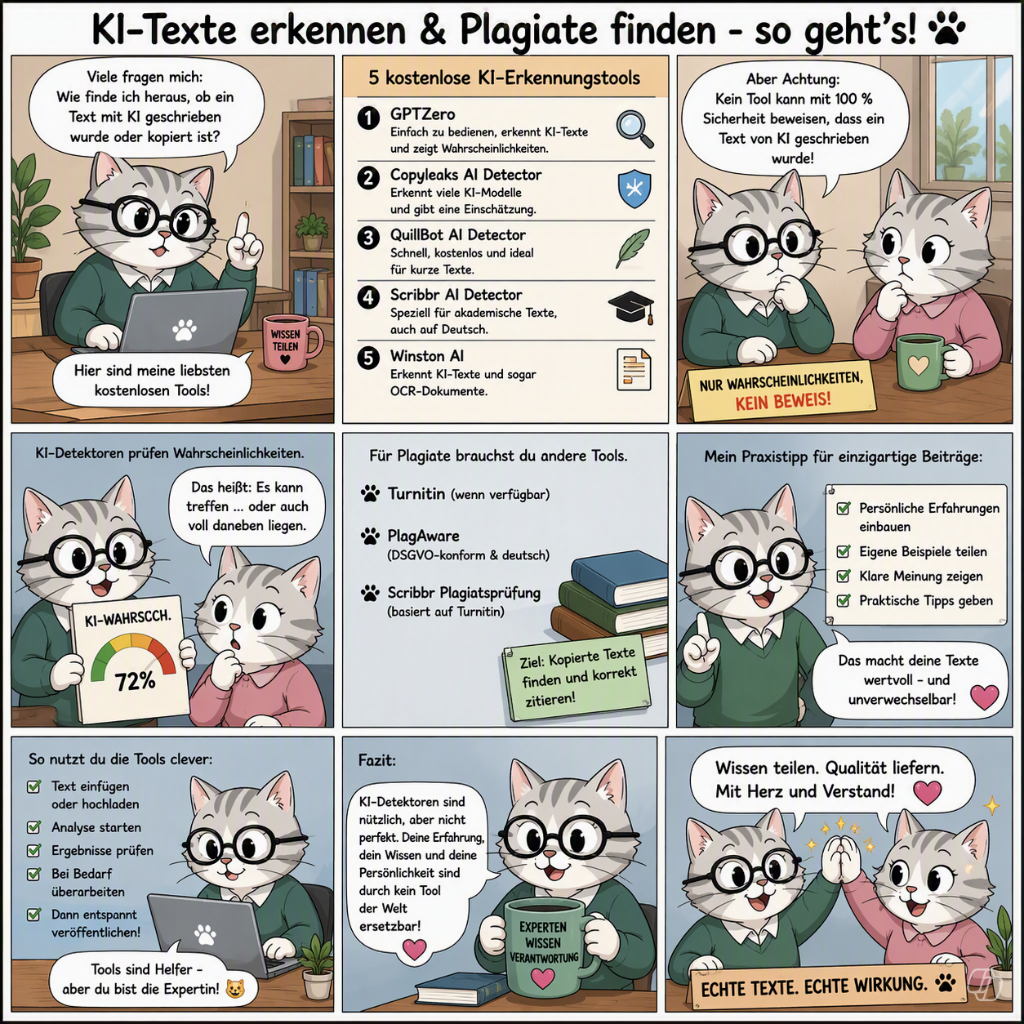 KI - Texte erkennen. Das wollen die Katzen im Katzenbüro und machen sich auf die Suche.