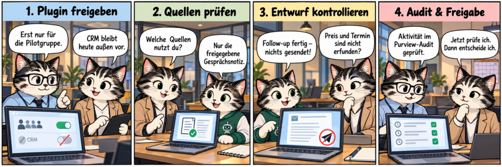 Cowork Mitmachübung im Katzenbüro werden PlugIns geprüft